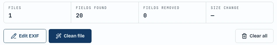 The Clean file button highlighted below the fields found counter